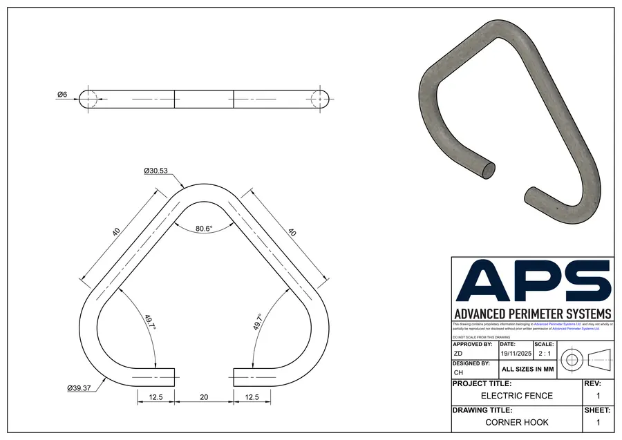 Corner hook technical drawing, sheet 1