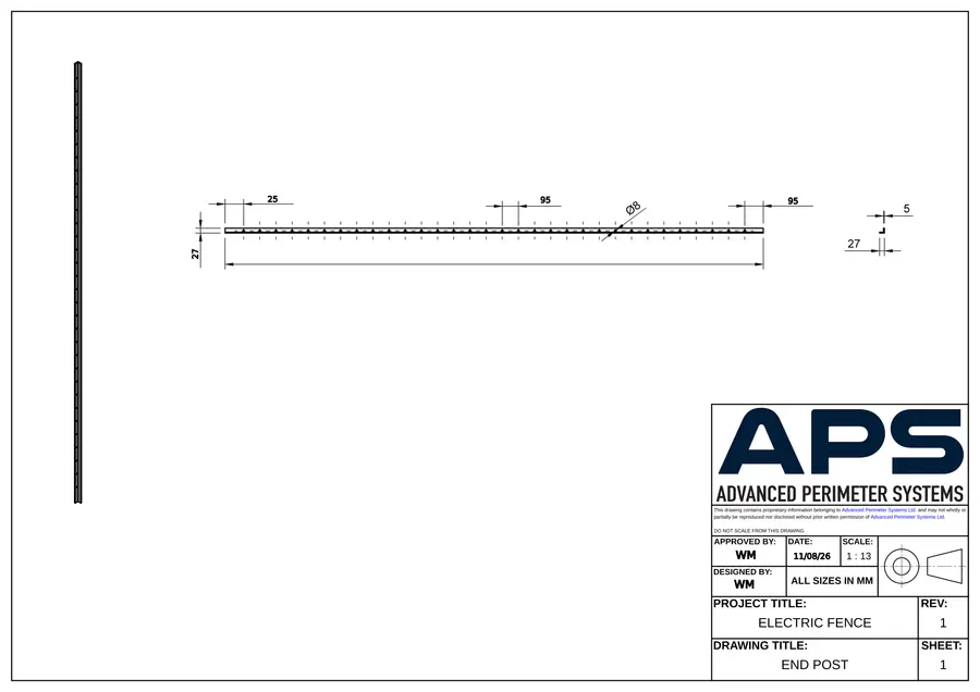 End post technical drawing, sheet 1