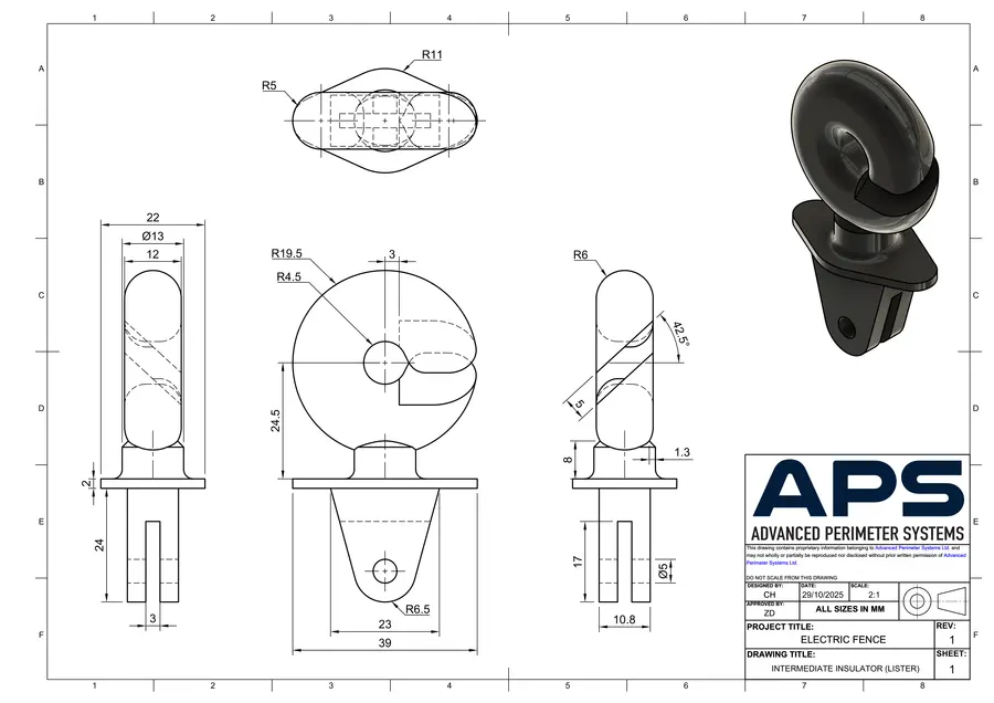 Intermediate insulator (Lister) technical drawing, sheet 1