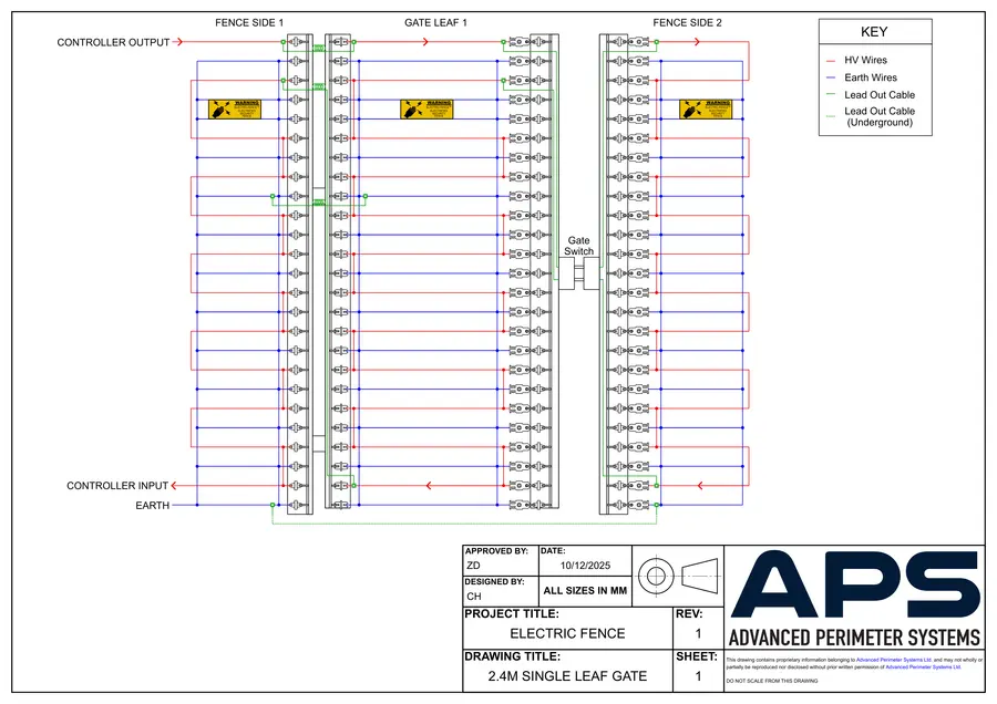 2.4 m single-leaf gate connections technical drawing, sheet 1