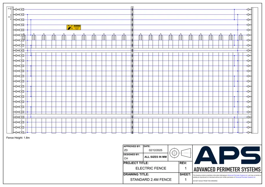 Standard 2.4 m freestanding fence technical drawing, sheet 1