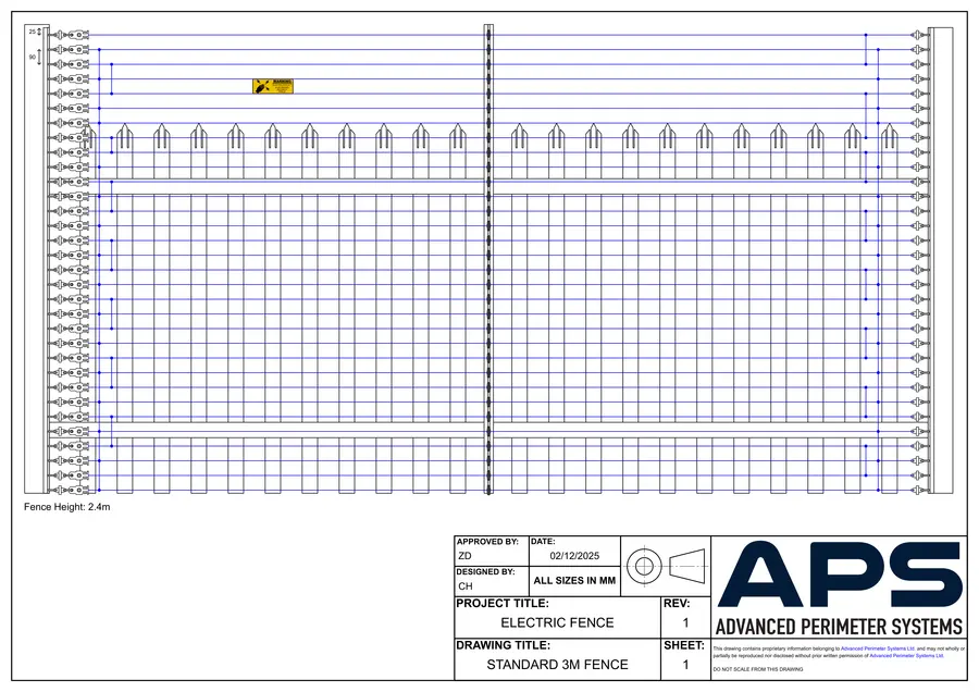 Standard 3 m freestanding fence technical drawing, sheet 1
