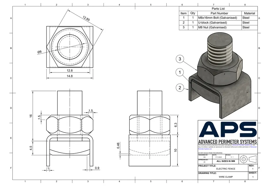 Wire clamp technical drawing, sheet 1