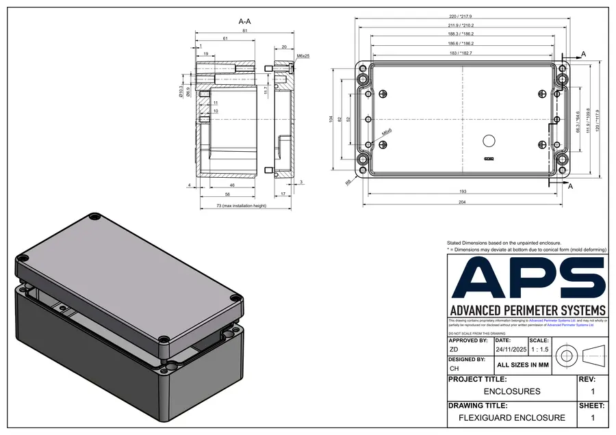 Flexiguard analyzer cabinet technical drawing, sheet 1