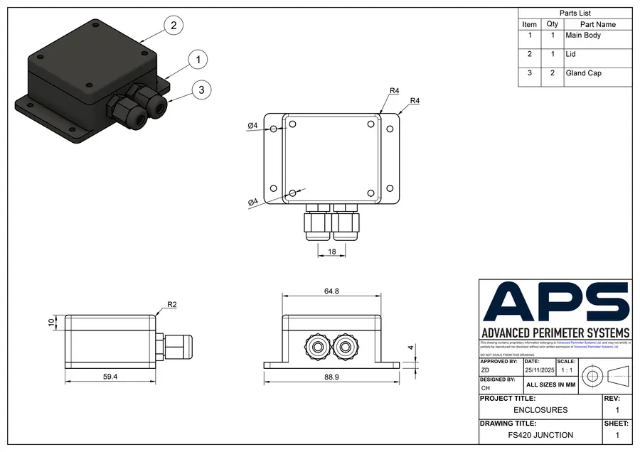 FS420 junction box technical drawing, sheet 1