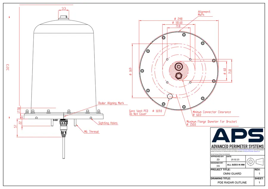 Omni Guard PDE radar outline technical drawing, sheet 1